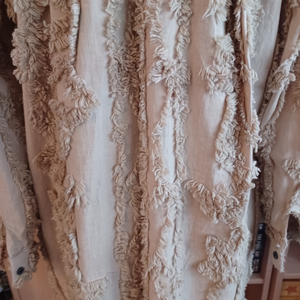 Womens Tan Textured Fringed Embroidery Pullover Longline Shacket DressSize S - Picture 12 of 16